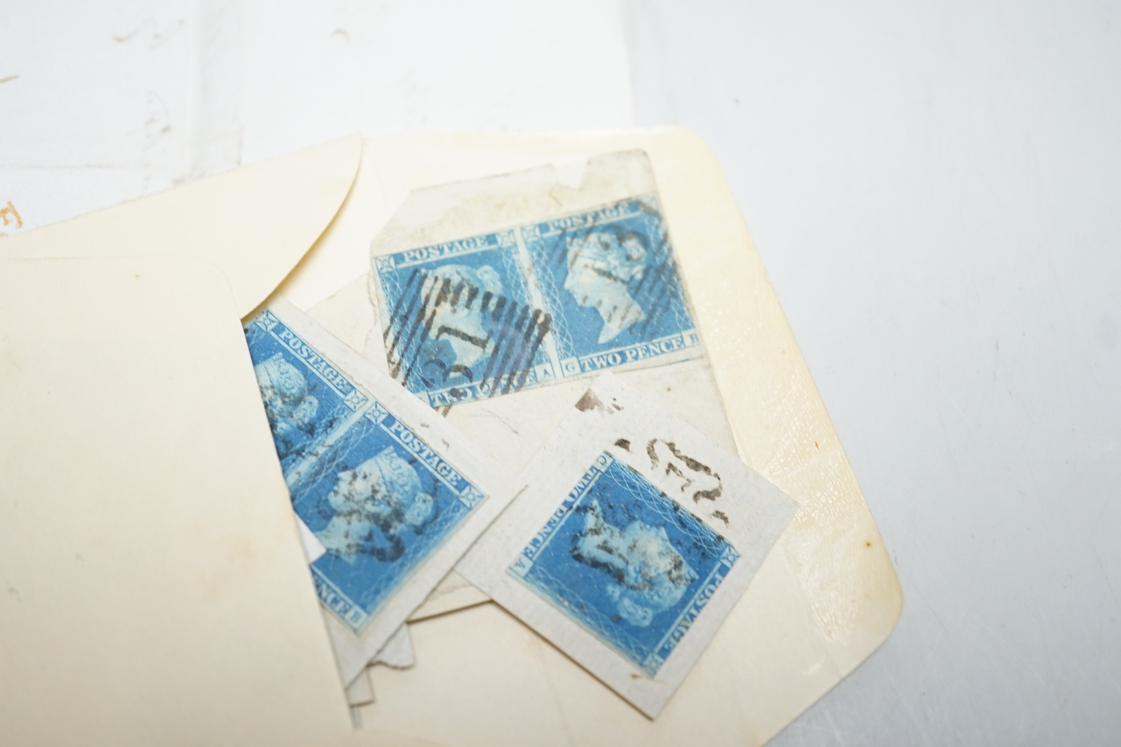 Stamps: Twopenny blues - covers (3) and loose (15) including pairs
